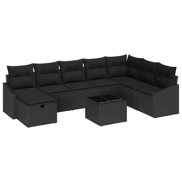 vidaXL Ensemble de Canapés de Jardin 9 Pièces avec Coussins Rotin Poly Noir