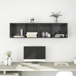 vidaXL Meuble TV mural Gris brillant 37x37x142 5 cm Bois d’ingénierie