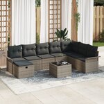 vidaXL Ensemble de Canapés de Jardin 9 Pièces avec Coussins Gris en Poly Rattan
