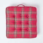 Coussin d'assise rehausseur en coton à carreaux écossais Rouge  50 x 50 x 10 cm - HOMESCAPES
