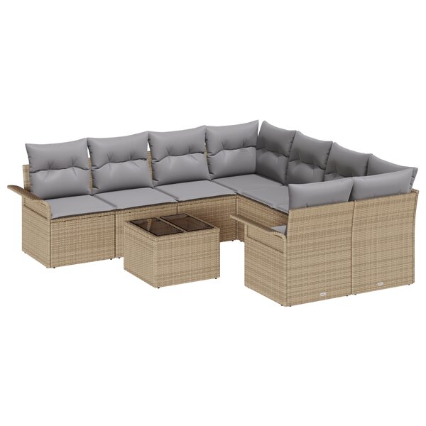 vidaXL Ensemble de Canapé de Jardin 9 Pièces avec Coussins Beige en Ratan Poly