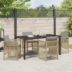 Ensemble de salle à manger de jardin 5 pièces avec coussins en rotin poly-beige