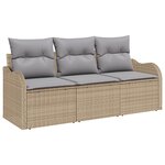 vidaXL Ensemble de canapé de jardin 3 pièces avec coussins beige en poly rattan