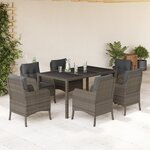 vidaXL Ensemble à manger de jardin et coussins 7 Pièces gris rotin