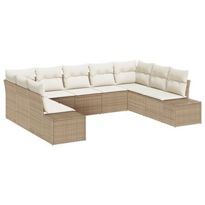 vidaXL Ensemble de Canapés de Jardin 9 Pièces avec Coussins Beige Rattan Poly