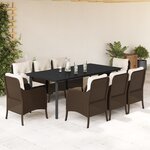 vidaXL Ensemble à manger de jardin et coussins 9 Pièces marron poly rotin