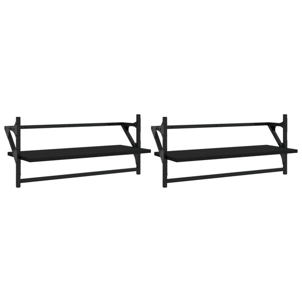 vidaXL Étagères murales avec barres 2 Pièces noir 65x25x30 cm