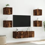 vidaXL Meuble TV muraux 5 Pièces avec lumières LED chêne fumé