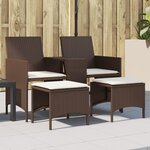 vidaXL Canapé de jardin 2 places avec table et tabourets marron rotin