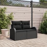 vidaXL Canapé de jardin 2 places avec rangement & coussins noirs en poly rotin