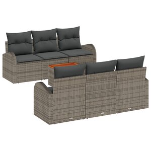 Ensemble de canapé de jardin 7 pièces avec coussins gris poly rattan acacia