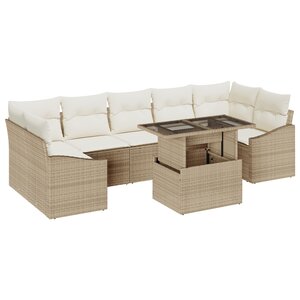 vidaXL Ensemble de canapé de jardin 8 pièces avec coussins Beige en poly rattan
