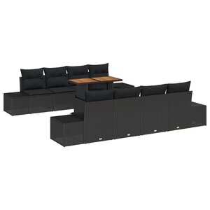 vidaXL Ensemble de salle à manger de jardin de 9 pièces avec coussins en poly rattan noir et acacia
