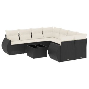 vidaXL Salon de jardin 9 Pièces avec coussins noir résine tressée
