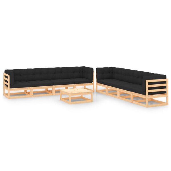 Salon de jardin meuble d'extérieur ensemble de mobilier 9 pièces avec coussins anthracite pin massif 02_0017898