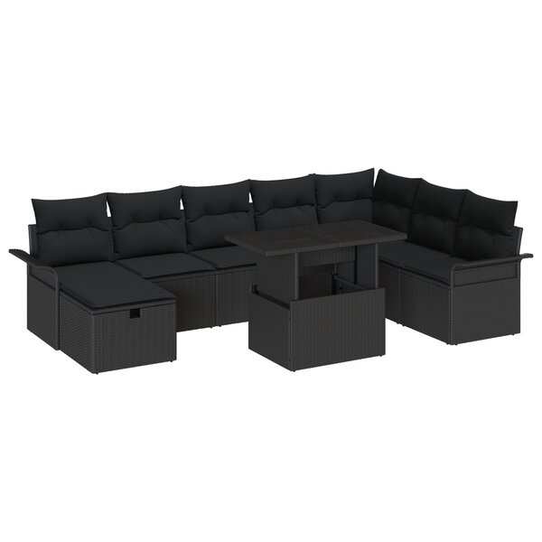 vidaXL Ensemble de canapé de jardin 9 pièces avec coussins Noir Poly Rattan