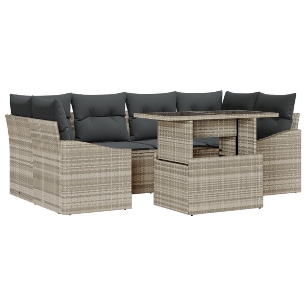 vidaXL Ensemble de canapé de jardin 7 pièces avec coussins gris clair en poly rotin