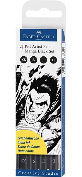 Etui de 4 Feutres Encre de Chine PITT artist pen MANGA Noir FABER-CASTELL