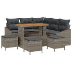Canapé de Jardin 9 pièces avec coussins Gris Poly Rotin Acacia