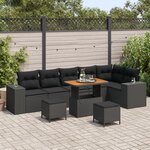 Ensemble de Canapé de Jardin vidaXL 9 pièces avec Coussins Noir Rattan Acacia