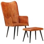 vidaXL Chaise à oreilles avec repose-pied Brun roux Cuir véritable