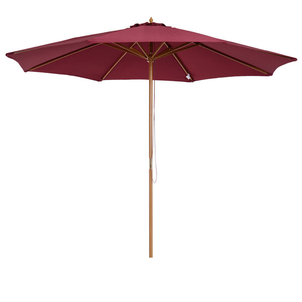 Outsunny Parasol droit en bois polyester haute densité protection solaire Ø 3 x 2 5 m rouge