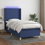 vidaXL Sommier à lattes de lit matelas et LED Bleu 90x200 cm Tissu