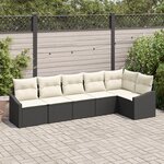 vidaXL Ensemble de Salle à Manger de Jardin en 6 Pièces avec Coussins Noir Poly Rattan