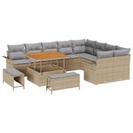 Ensemble de canapé de jardin vidaXL 12 pièces avec coussins beige en poly rattan acacia