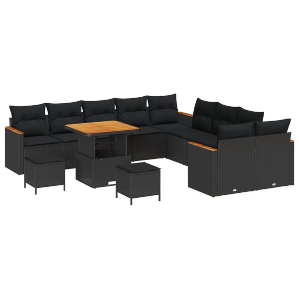 Ensemble de canapés de jardin de 13 pièces avec coussins Noir Poly Rotin Acacia