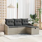 vidaXL Ensemble de canapés de jardin 4 pièces avec coussins gris clair en poly rattan