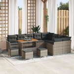 Ensemble de Canapé de Jardin vidaXL de 13 Pièces avec Coussins Gris Poly Rattan Acacia