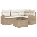 Ensemble de canapé de jardin 5 pièces avec coussins en rotin poly brun