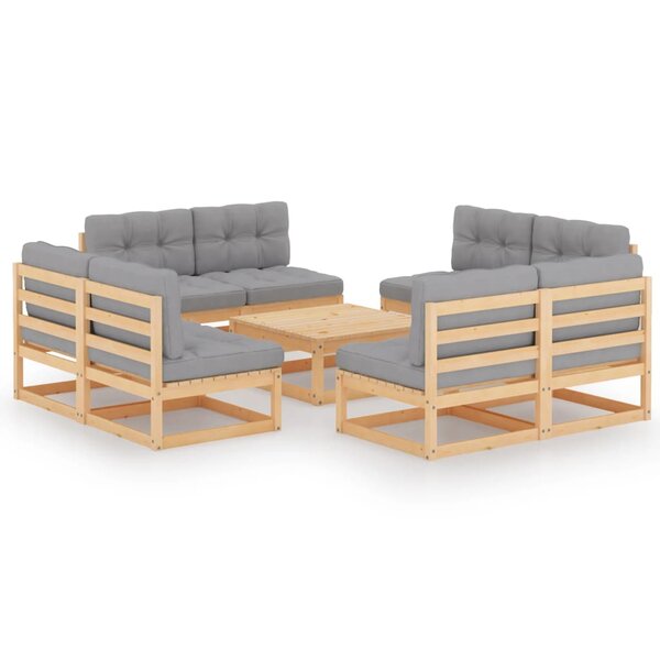 Salon de jardin meuble d'extérieur ensemble de mobilier 9 pièces avec coussins bois de pin massif 02_0017919