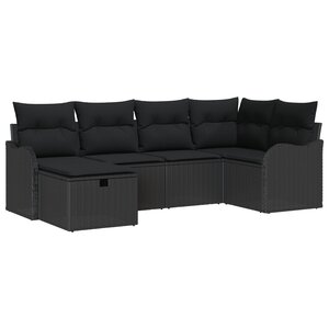 Ensemble canapé de jardin 6 pièces avec coussins Noir Rattan synthétique