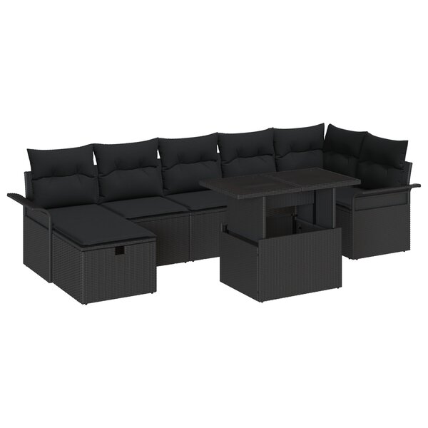 vidaXL Ensemble de canapé de jardin 8 pièces avec coussins en poly rotin noir