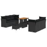 Ensemble de canapés de jardin vidaXL 9 pièces avec coussins Noir Poly Rotin Acacia