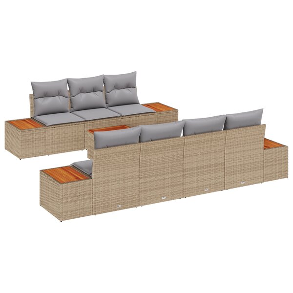 Ensemble de Canapé de Jardin vidaXL 8 Pièces avec Coussins Beige Rattan Poly Acacia