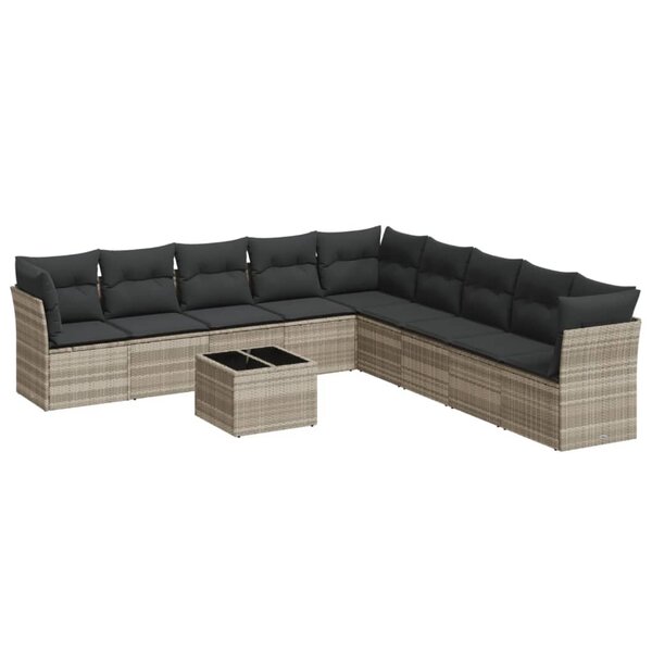 vidaXL Salon de jardin avec coussins 10 Pièces gris clair résine tressée