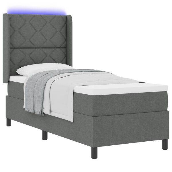 Lit à ressorts vidaXL avec matelas et LED Gris foncé 90x190 cm en tissu