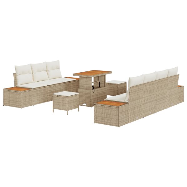 Ensemble de canapé de jardin 10 pièces coussins beige en rattan