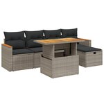 vidaXL Salon de jardin 6 Pièces avec coussins gris résine tressée
