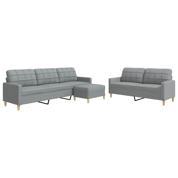 vidaXL Ensemble de canapés 3 Pièces avec repose-pied gris clair tissu