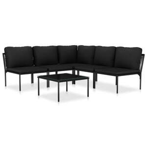 vidaXL Salon de jardin 6 Pièces avec coussins Noir PVC