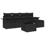 vidaXL Ensemble de Canapé de Jardin 6 Pièces Noir Poly Rotin avec Coussins