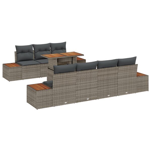 vidaXL Ensemble de salle à manger de jardin en 8 pièces avec coussins Grise en poly rattan et acacia