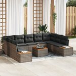 vidaXL Ensemble de Canapés de Jardin de 10 Pièces avec Coussins Gris en Poly Rattan Acacia
