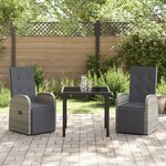 vidaXL Ensemble de salle à manger de jardin 3 pièces avec coussins en rotin poly gris