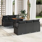 Ensemble de canapé de jardin 7 pièces avec coussins en rattan poly noir