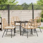 vidaXL Ensemble de salle à manger de jardin 5 pièces avec coussins marron en poly rattan